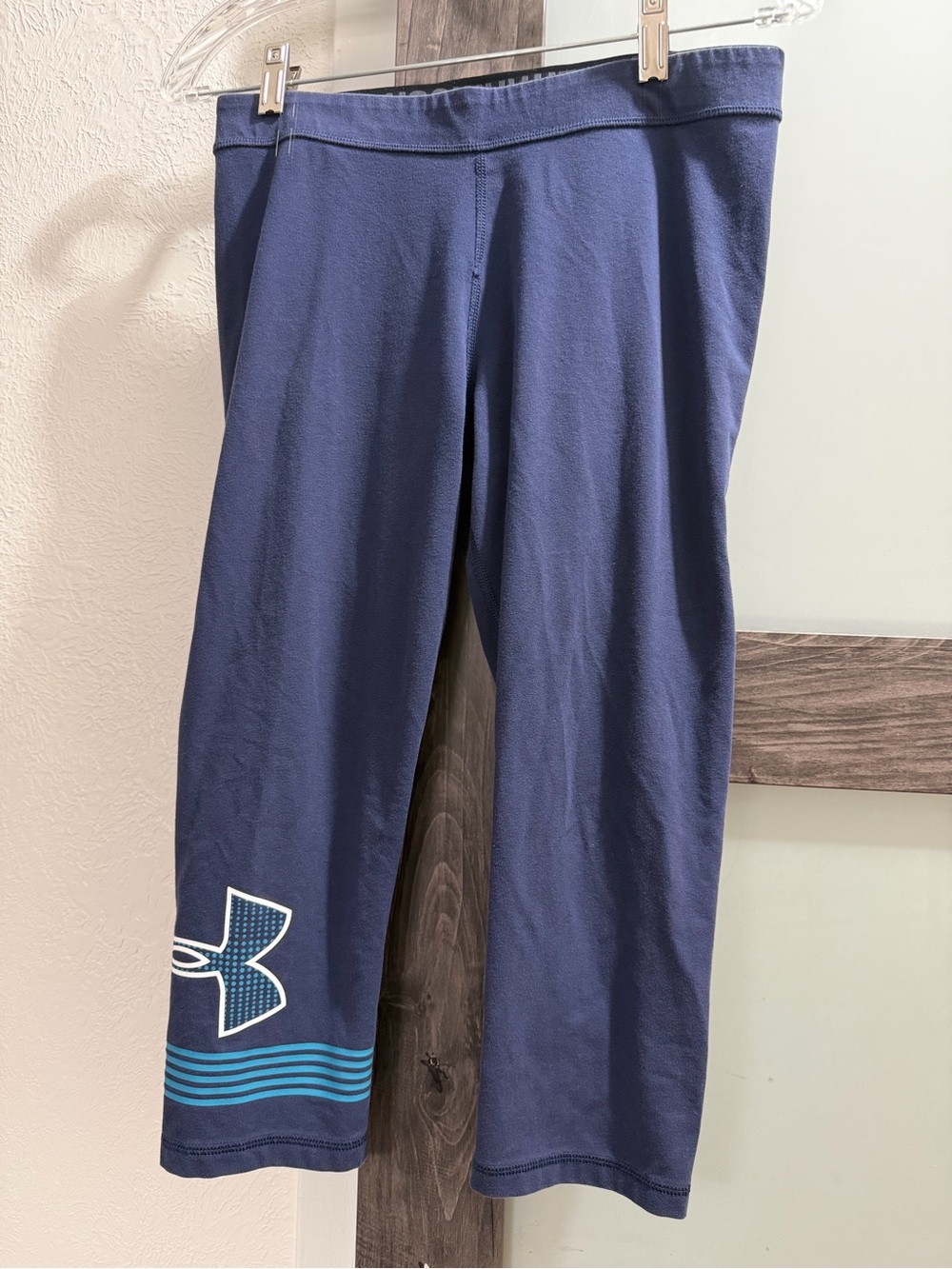 Under Armour Navy Capri Leggings with Teal Logo Stripe